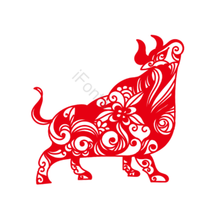 国风 红色 新年传 剪纸风格 牛 矢量素材 年货节 春