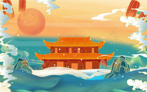 卡通 手绘 国潮风 电商 海报背景 淘宝背景 电商背景 天猫背景