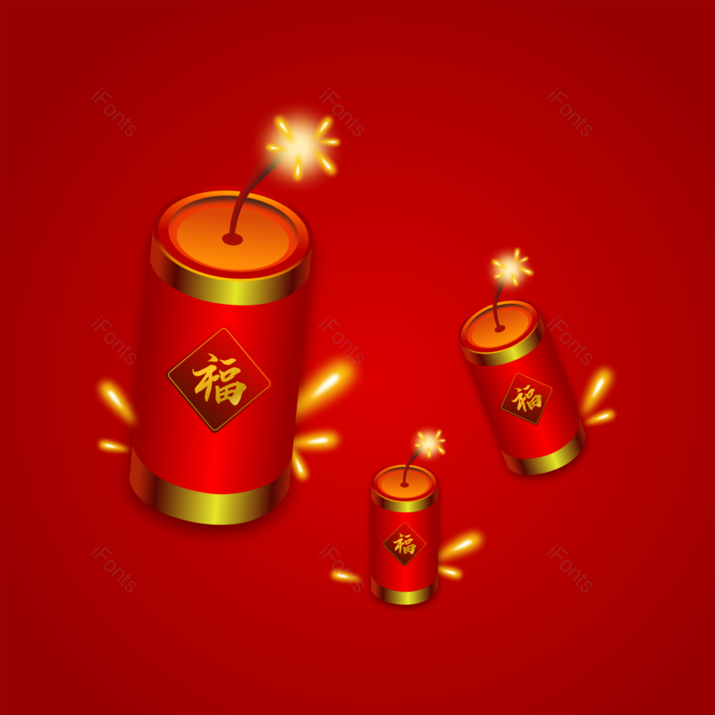 春节图片,鞭炮元素,新年PNG,手绘免抠素材