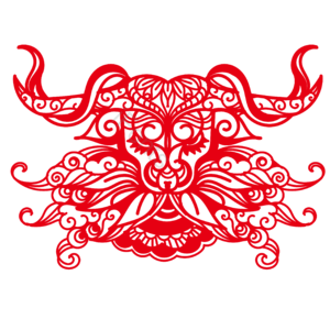 国风 红色 新年 剪纸风 牛头 矢量素材