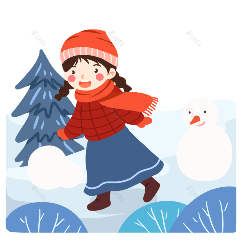 女生图片,雪地元素,下雪PNG,雪人免抠素材