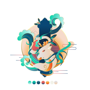 国风金线 剪纸叠加 十二生肖 牛 矢量素材