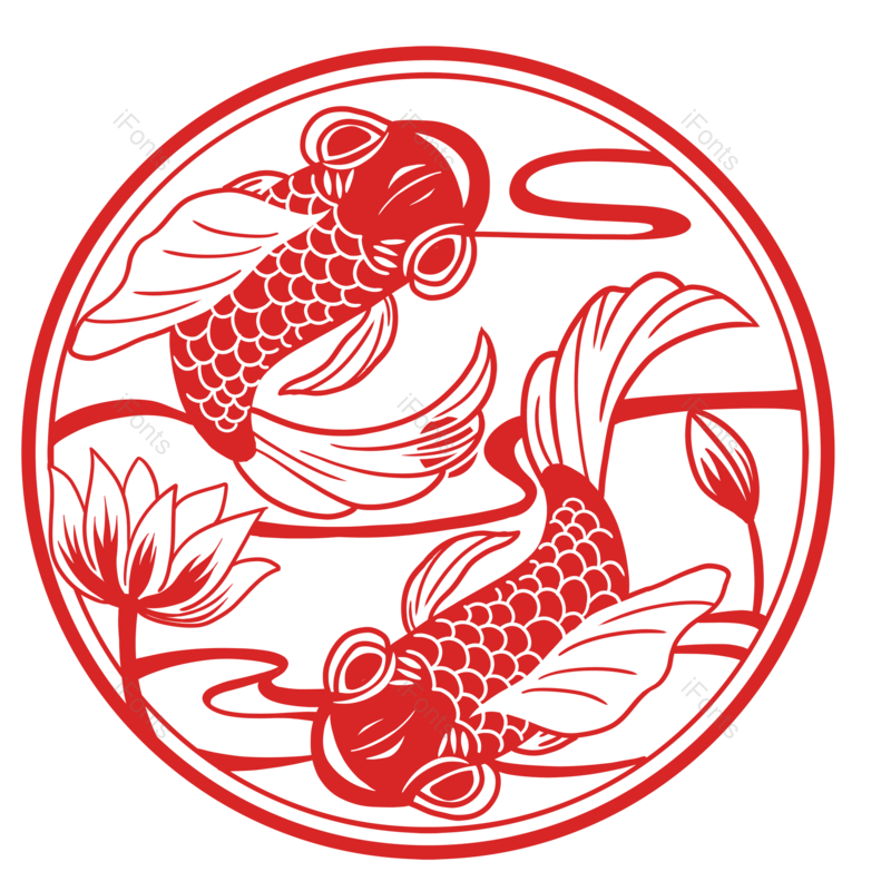 荷花图片,剪纸风元素,红色PNG,免抠素材