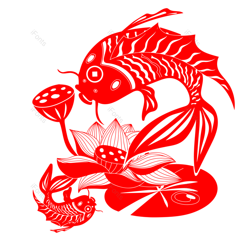 锦鲤图片,剪纸风格元素,矢量元素PNG,新年免抠素材