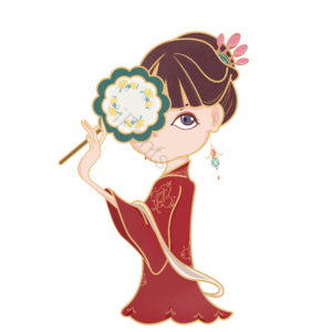 中国风 国潮 执扇 女孩 古风 汉服 红色 卡通