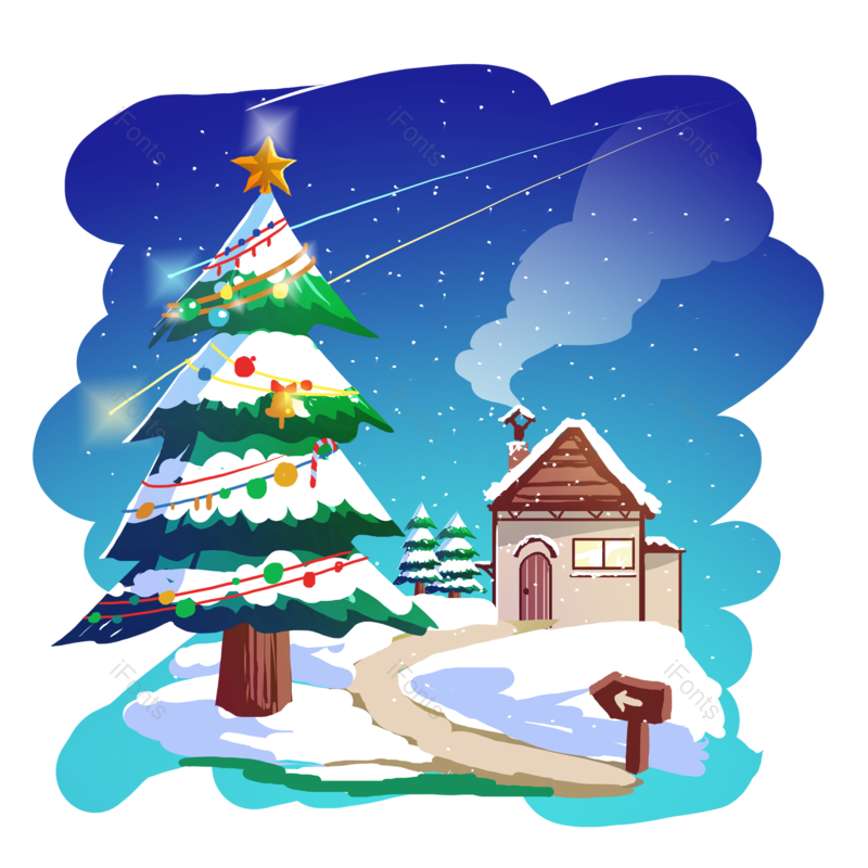 下雪图片,房子元素,圣诞节PNG,圣诞树免抠素材