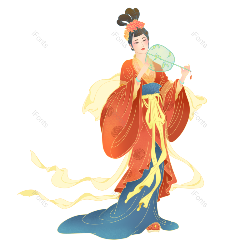 中国风图片,扇子元素,飘带PNG,金边免抠素材