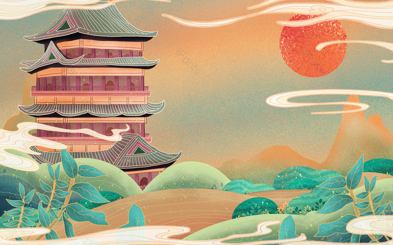 卡通手绘国潮中国风大气复古海报背景,插画/手绘图，插画/手绘图库，插画/手绘图下载,插画/手绘