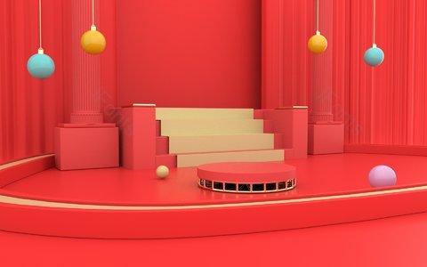 红色 元旦 新年 c4d 背景 舞台