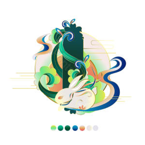 国风金线 剪纸叠加 十二生肖 兔 矢量素材