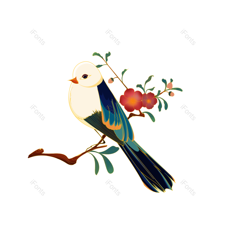 复古图片,中国风元素,花枝PNG,免抠素材