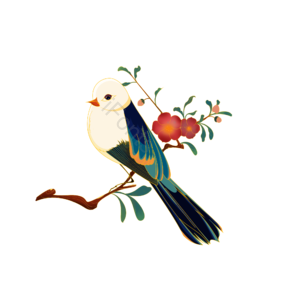 中国风 国潮 金色描边 喜鹊 花枝 复古