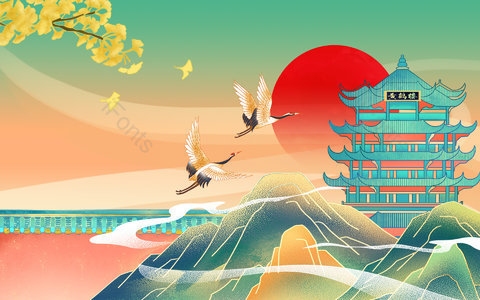 国潮背景 复古背景 中国风背景 黄鹤楼背景 建筑背景 网页背景 海报背景 展板背景