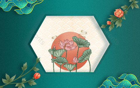 古风背景 中国风背景 国潮背景 传统节日背景 复古背景 荷花 荷叶 云朵纹理