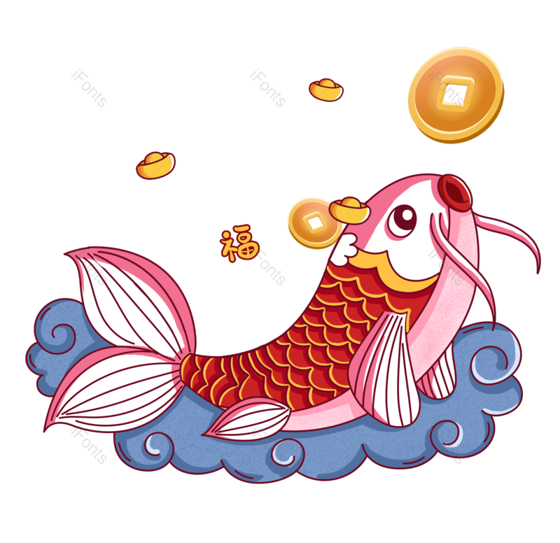 祥云图片,元宝元素,鱼卡通PNG,新年免抠素材