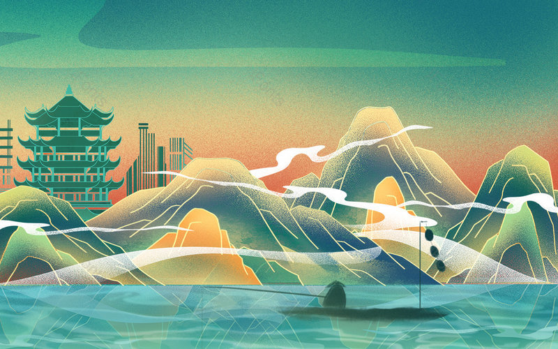 国潮复古中国风亭台楼阁海报banner背景图片素材,插画/手绘图，插画/手绘图库，插画/手绘图下载,插画/手绘