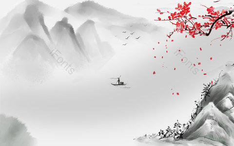 水墨 山水 梅花 飞鸟 舟 中国风 水墨 钓鱼