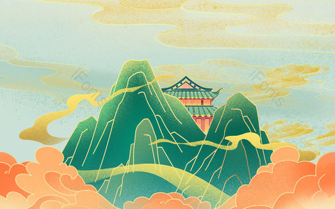 大气 时尚 国潮背景 国潮山背景 PPT背景 海报背景 网页背景