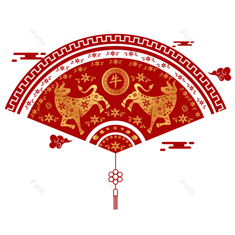 中国风图片,春节元素,新年剪纸PNG,扇子剪纸免抠素材
