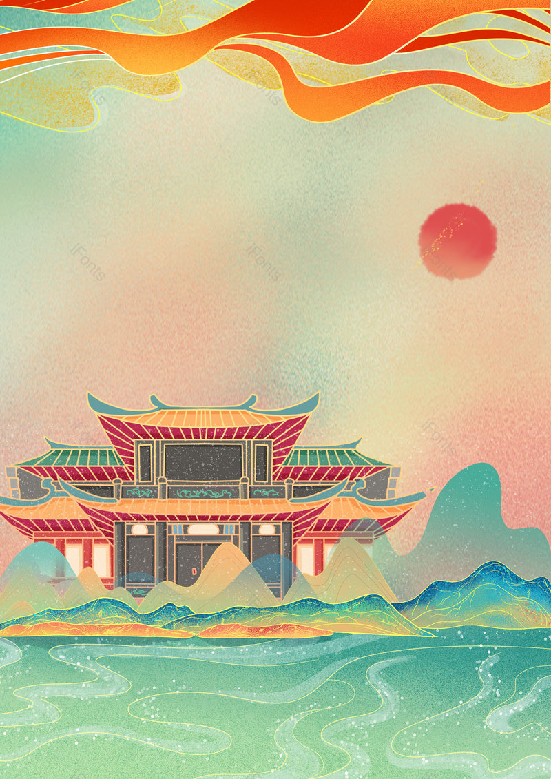 大气古风国潮风海报背景图片素材,插画/手绘图，插画/手绘图库，插画/手绘图下载,插画/手绘