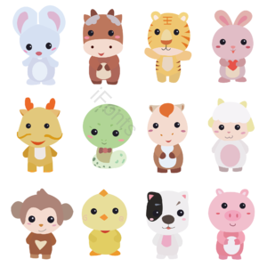 十二生肖 可爱 简约 鼠 牛 虎 兔 龙