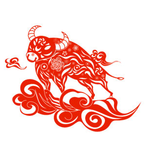 新年 剪纸风格 牛 祥云 AI 矢量 生肖 牛年