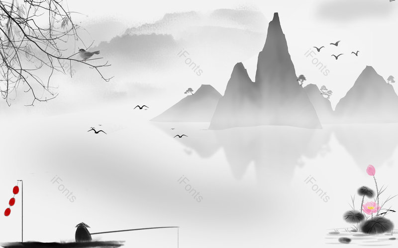 简约复古中国风水墨山水背景模板,插画/手绘图，插画/手绘图库，插画/手绘图下载,插画/手绘