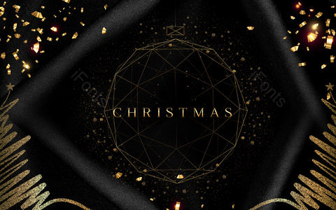 黑色背景 磨砂质感 绸缎效果 金色碎片 箥金效果 集几何球体 光效背景 圣诞树
