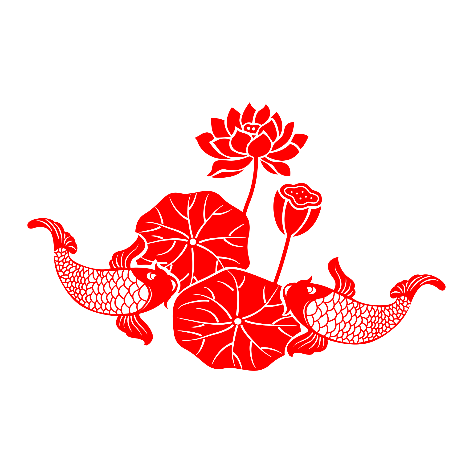 剪纸鱼戏莲叶荷花剪纸矢量手绘剪纸免抠png图片素材 免费下载 图片编号 51ifonts设计助手