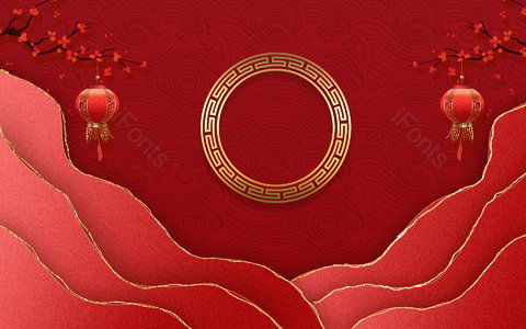 红色背景 喜庆背景 节日庆典 中国风 山峦 鎏金 梅花 灯笼