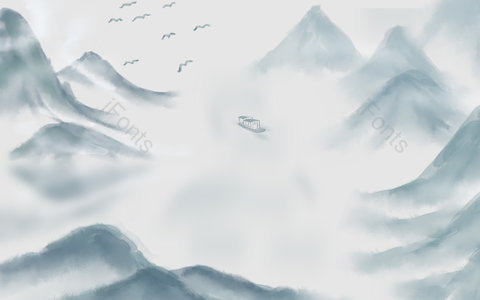 水墨 山水 群山 飞鸟 背景