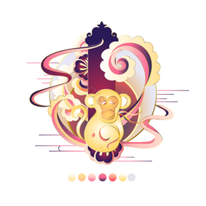 国风金线 剪纸叠加 十二生肖 猴 矢量素材