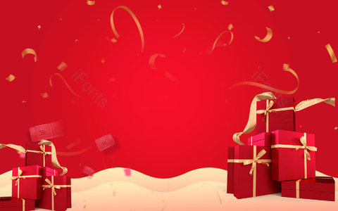 红色背景 彩带 金色丝带 礼盒 包装盒 红包 电商通用 节日庆典