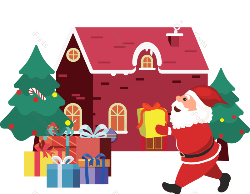圣诞老人图片,房子元素,礼物PNG,冬天免抠素材
