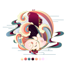 国风金线 剪纸叠 十二生肖 猪 矢量素材