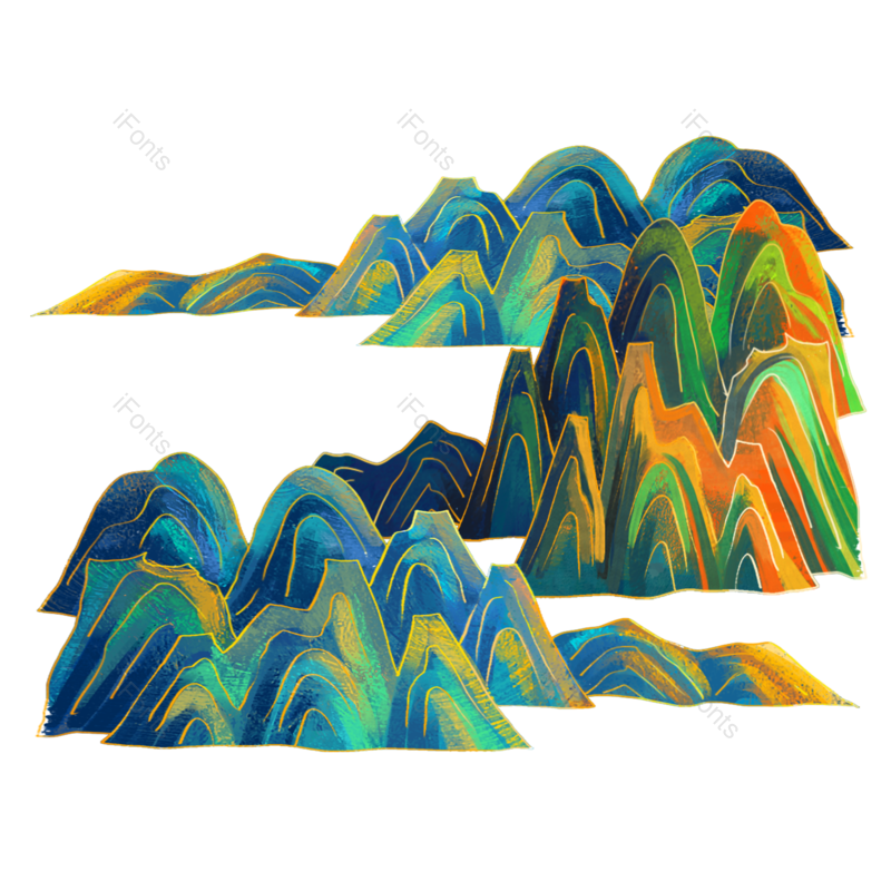手绘山水图片,山脉元素,PNG,免抠素材