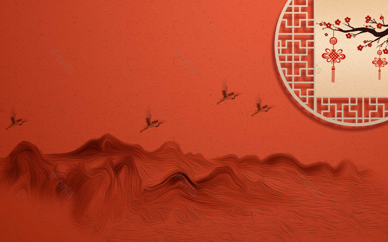 红色山峰泼墨写意古风窗画大气背景,插画/手绘图，插画/手绘图库，插画/手绘图下载,插画/手绘