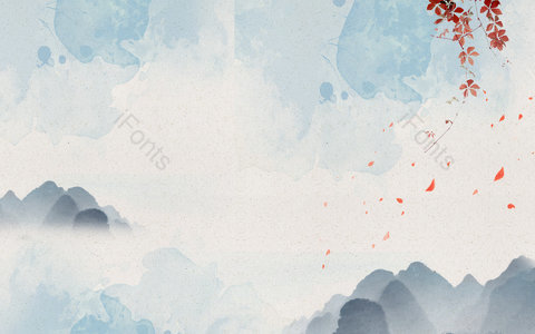 中国风 泼墨 山水写意 山峰 喷溅 花瓣 飘零 古风