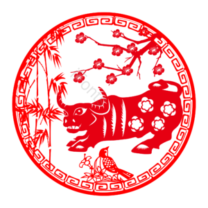 剪纸牛 梅花 喜鹊 红色 喜庆 中国风