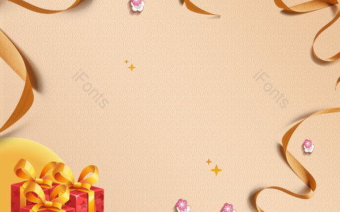 金色背景 丝带 绸带 花瓣 花朵 礼盒 纹理 中国风