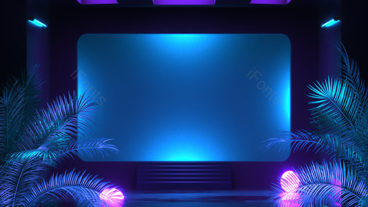 蓝色调 植被 光效 小球 紫色 空间 立体几何 三维