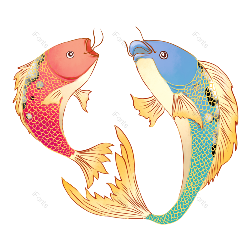 插画鱼图片,中国风元素元素,手绘鱼PNG,免抠素材