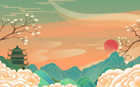 古风背景 国潮背景 古典背景 中国风背景 PPT背景 海报背景 展板背景 亭子