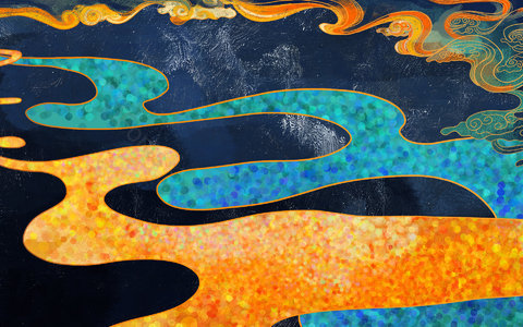 国潮背景 中国风背景 国潮 鎏金背景 金色渐变 插画背景 插画 河流背景