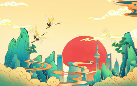 国潮背景 中国风背景 PPT背景 海报背景 展板背景 山水 祥云