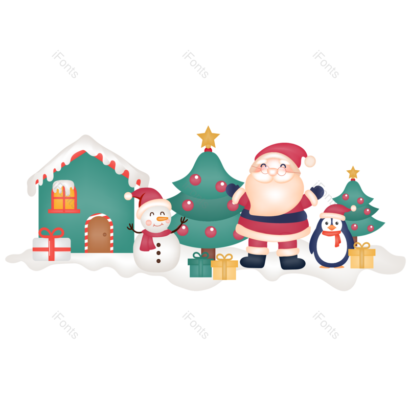 企鹅图片,圣诞老人元素,雪人PNG,圣诞节免抠素材