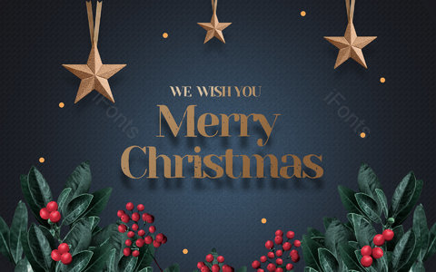 2020圣诞节 黑金色 小果 装饰树叶 金色小星星 圣诞快乐
