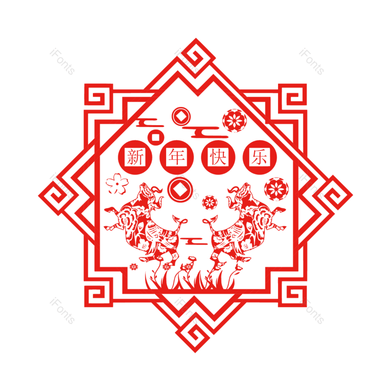 窗花图片,剪纸元素,新年PNG,红色喜庆免抠素材