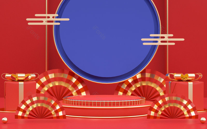C4D中国风新年元旦跨年产品展台海报背景,插画/手绘图，插画/手绘图库，插画/手绘图下载,插画/手绘