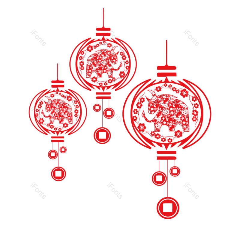 剪纸图片,喜庆元素,灯笼PNG,新年免抠素材